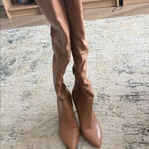 INC International Concepts Tall Pointed Over-the-Knee Boots in Cognac Brown